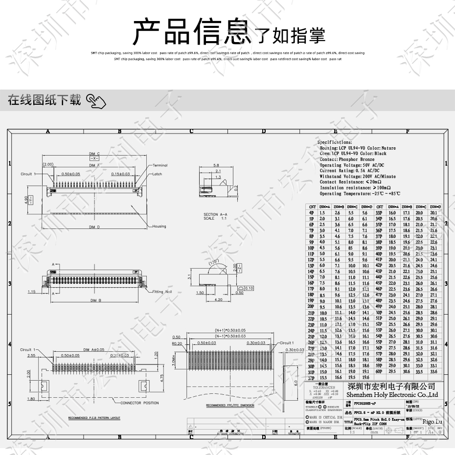 忘忧草网站在线免费观看FPC插座翻盖式FFC间距0.5mm 60p针脚位H2.0mm 前插后翻连接器